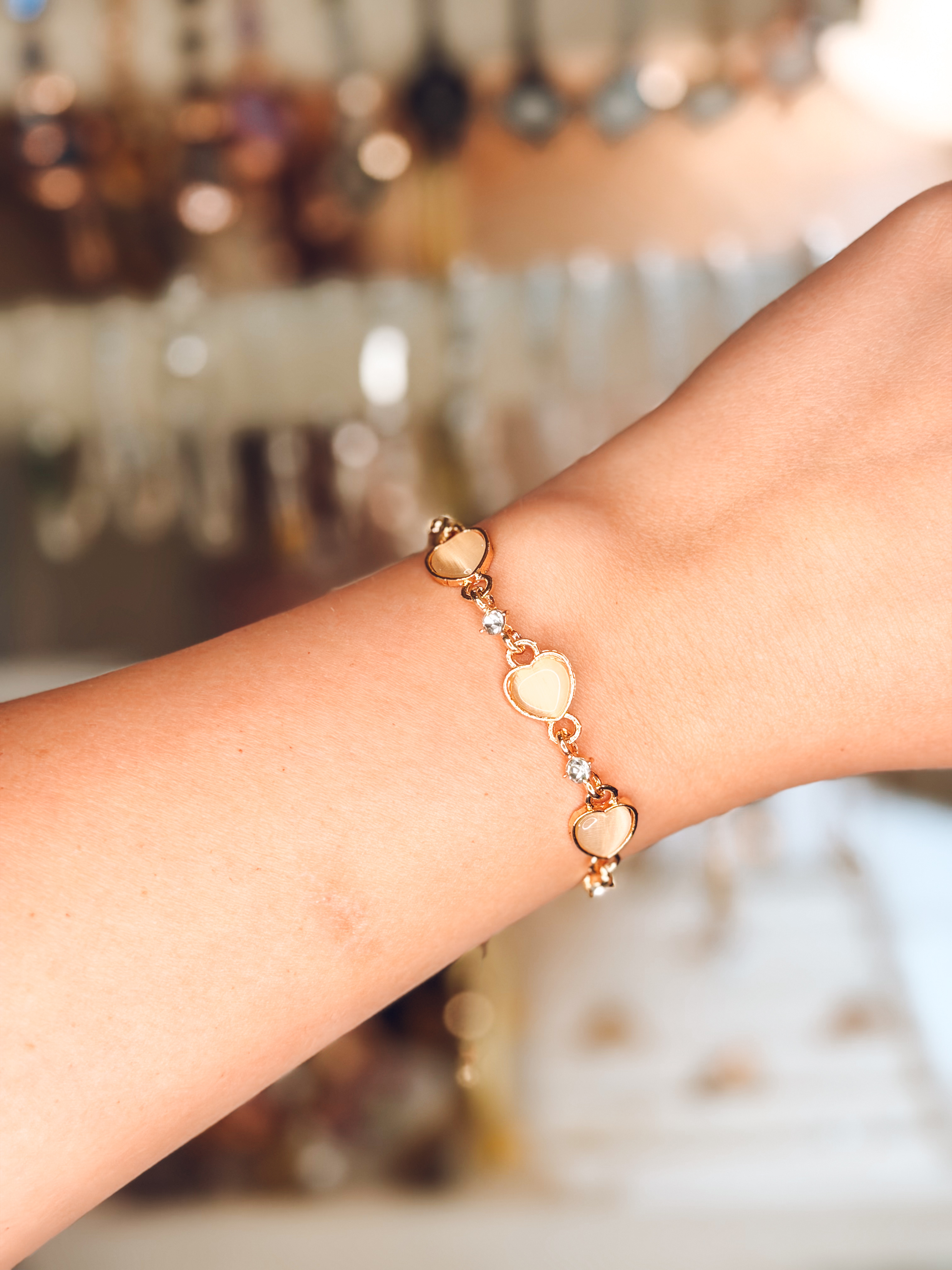 Champagne Moonstone Gold Heart Pulley Bracelet