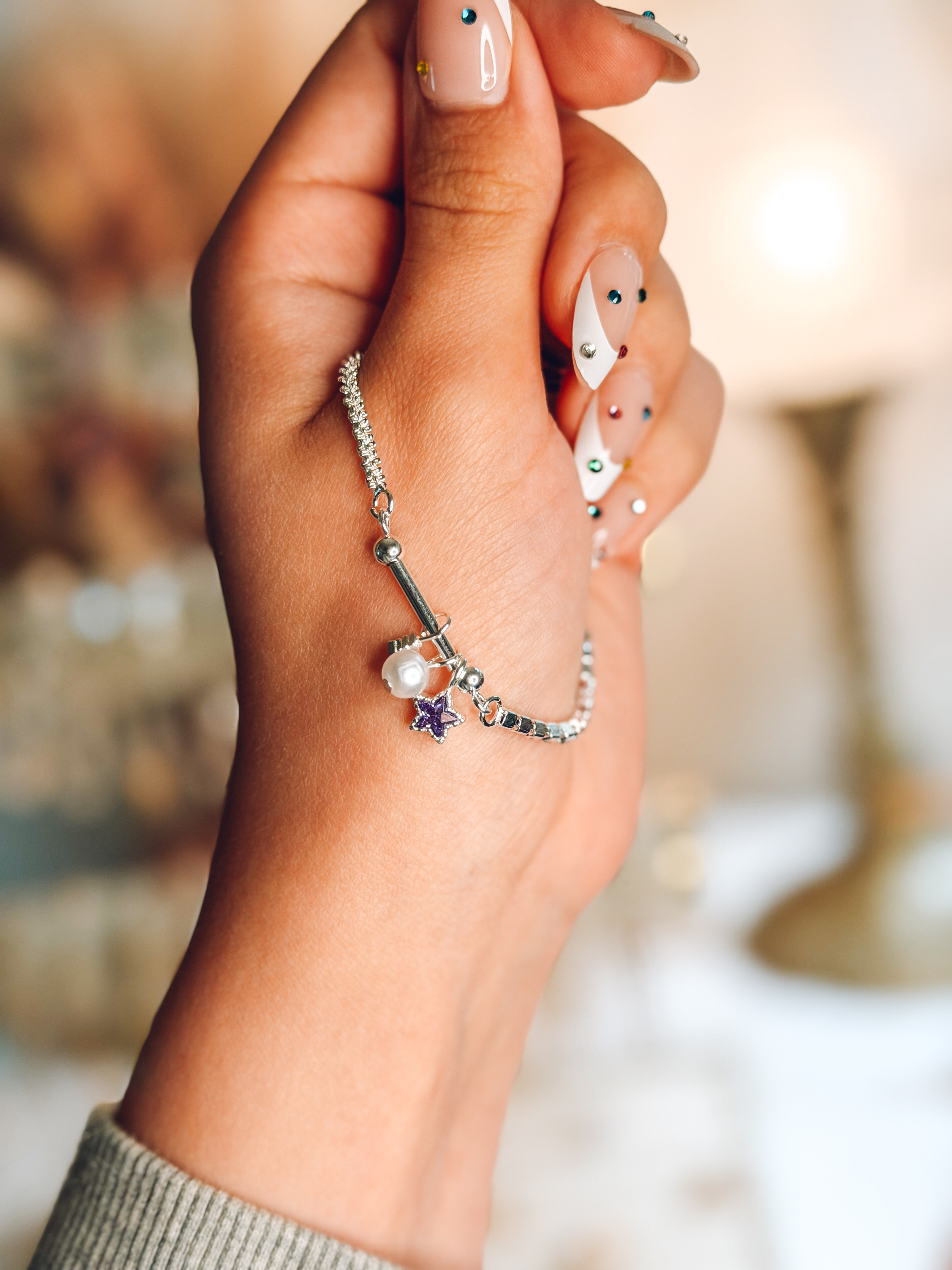 Purple Star Silver Charm Bracelet
