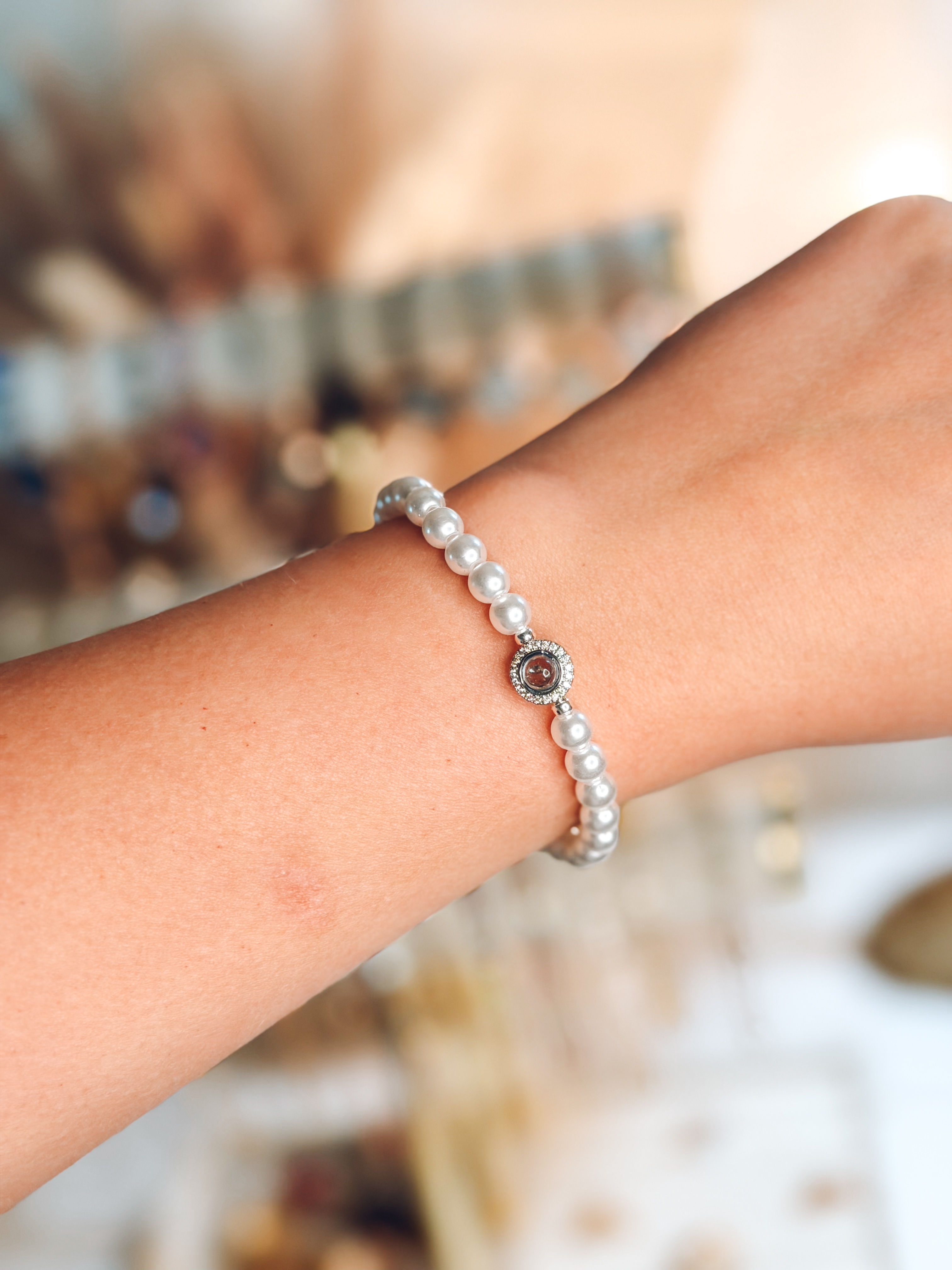 Blue Stone Pearl Stretchy Bracelet