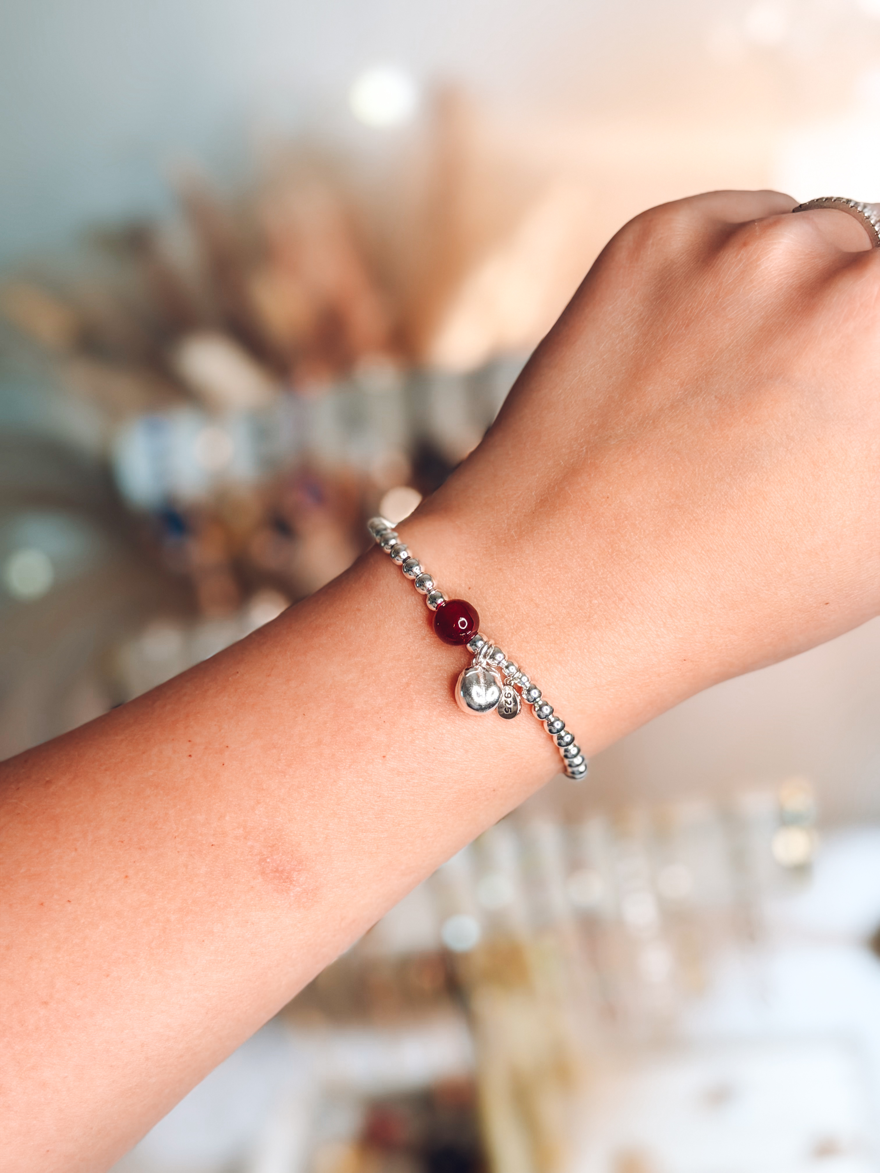 Cranberry Silver Stretchy Bracelet
