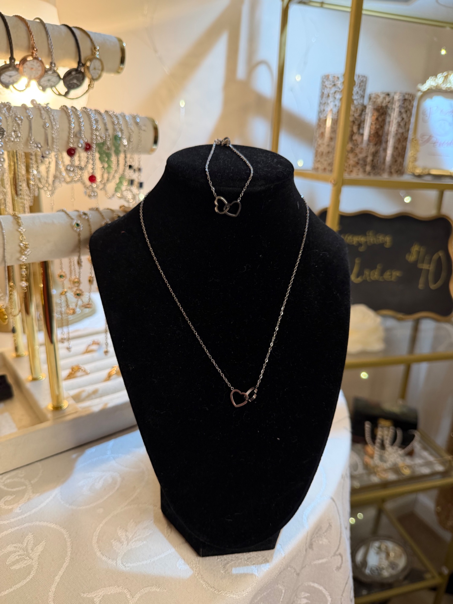 Silver Interlocked Heart Matching Set