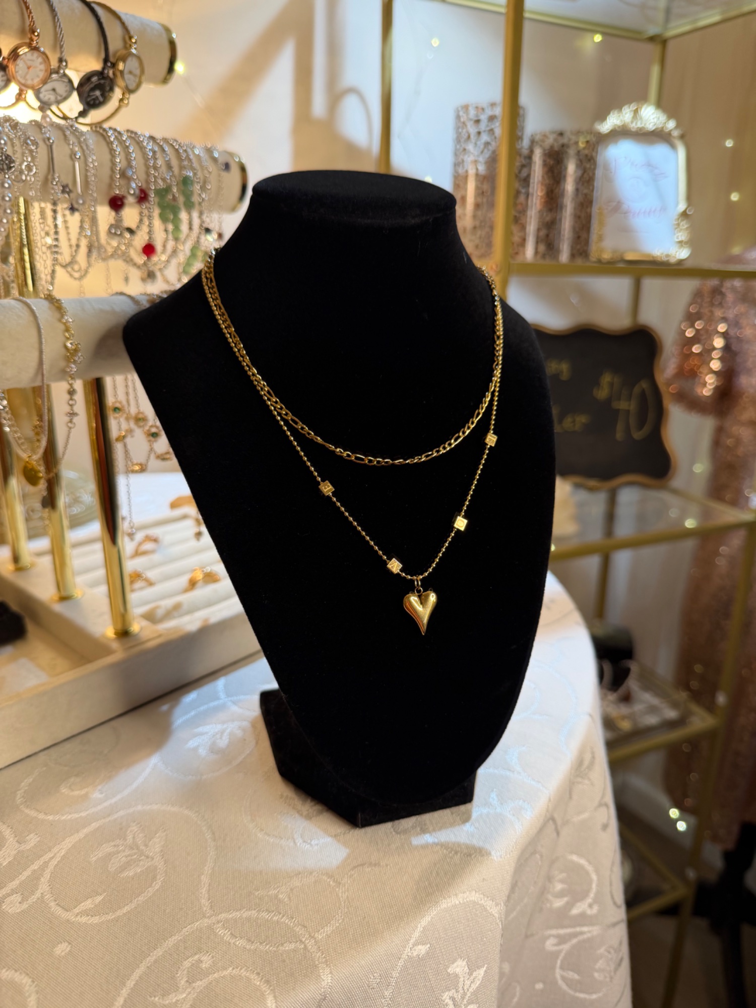 Drop Heart Double Chain Stack