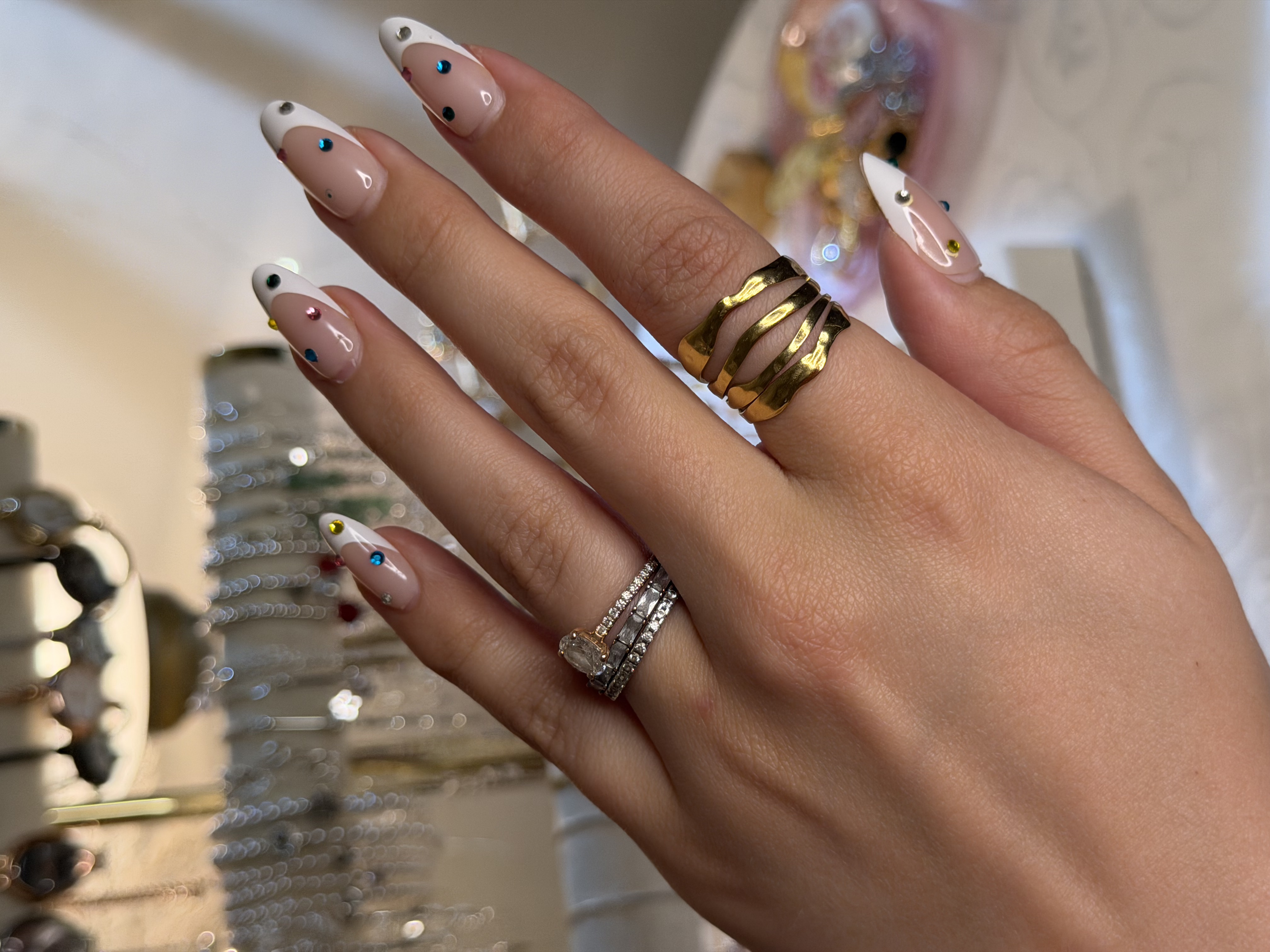 Hammered Multi Strand Cuff Adjustable Ring